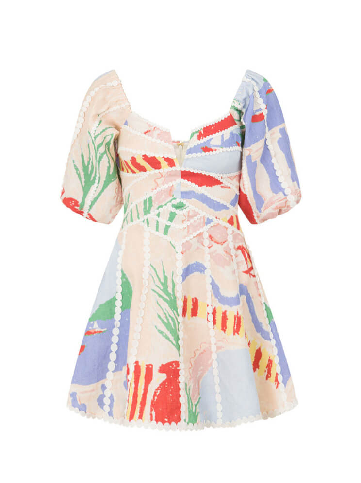 Women Mini Dress Multi Floral Print Polyester | Mariel-3
