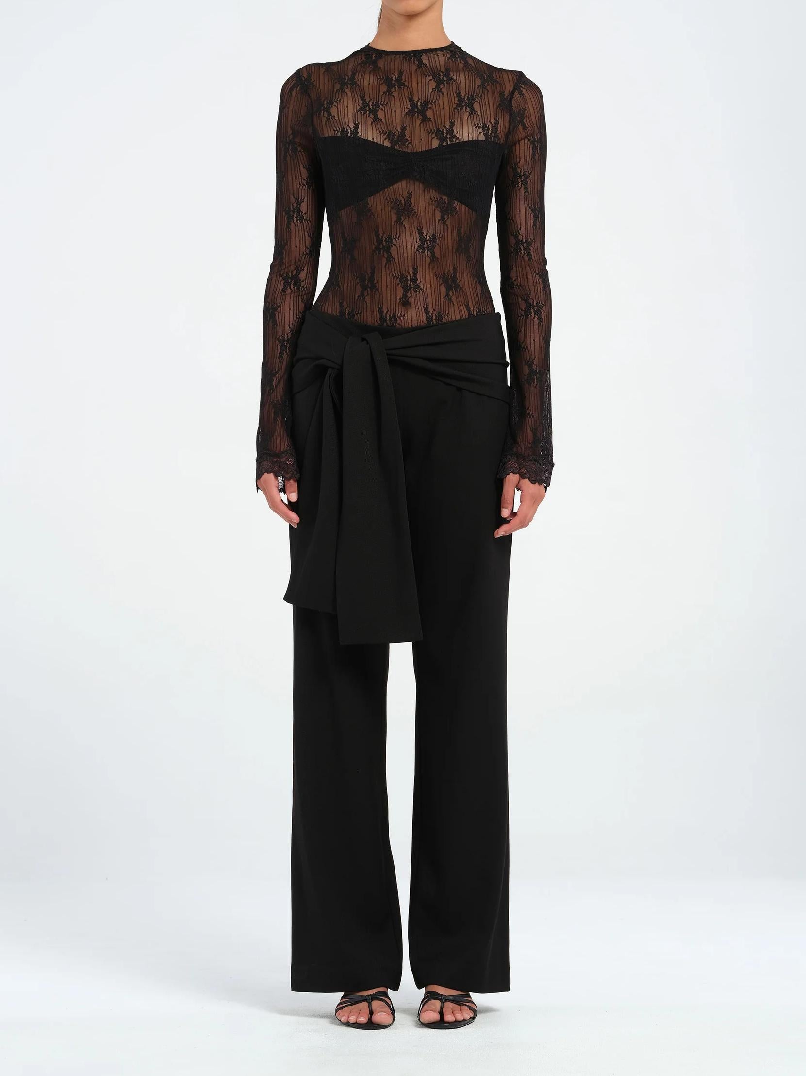 Women Wide Leg Pants Black Cotton Blend | Verner-2