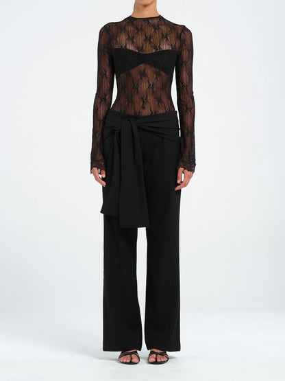 Women Wide Leg Pants Black Cotton Blend | Verner-2