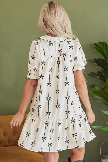 Women Bow Print Mini Dress | Acelina
