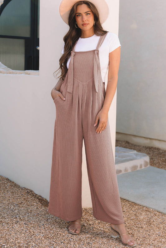 Women Wide Leg Overall Black Polyester | Elegant Charm-1