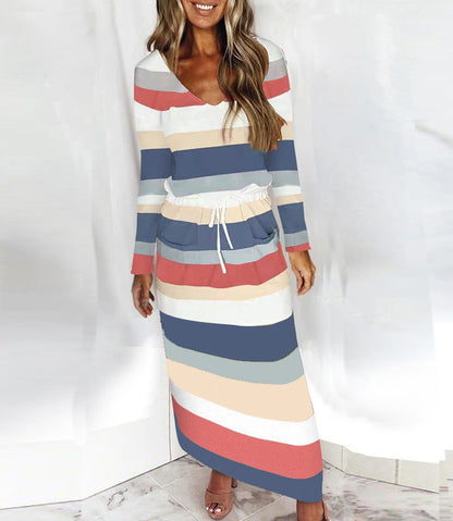 Women Maxi Dress Striped Cotton | Summer Breeze-4