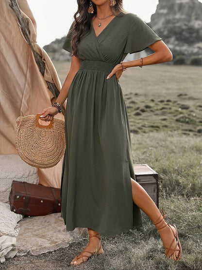 Elegant V-neck Long Boho Dress | Heather