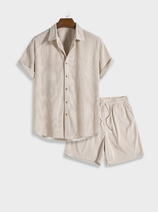 Chic Summer Corduroy Button-Up Set for Men