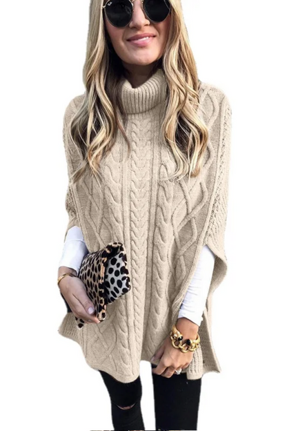 Women Cable Knit Turtleneck Poncho | Colette