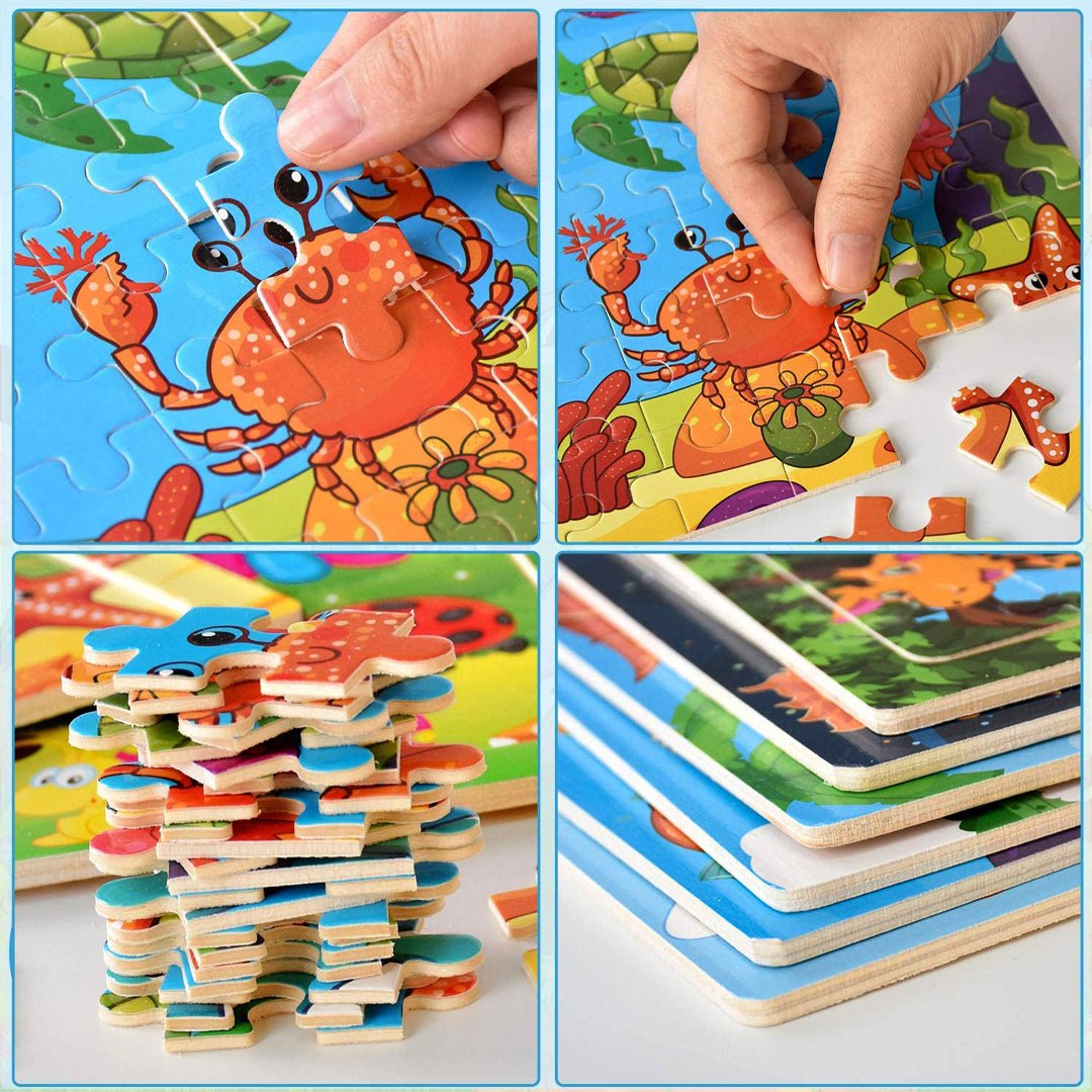 Kids Jigsaw Puzzles Set 6 Pack Wooden Educational Toys | Learning Fun-2