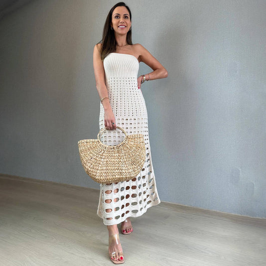 Women Strapless Crochet Knit Maxi Dress | Calira