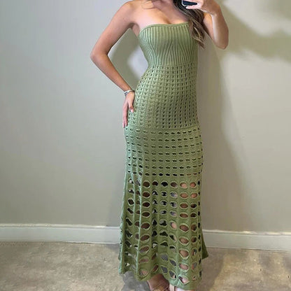 Women Strapless Crochet Knit Maxi Dress | Calira