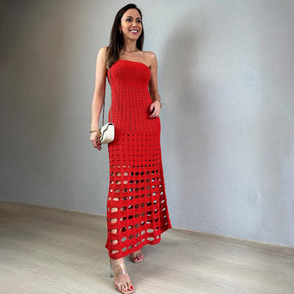 Women Strapless Crochet Knit Maxi Dress | Calira