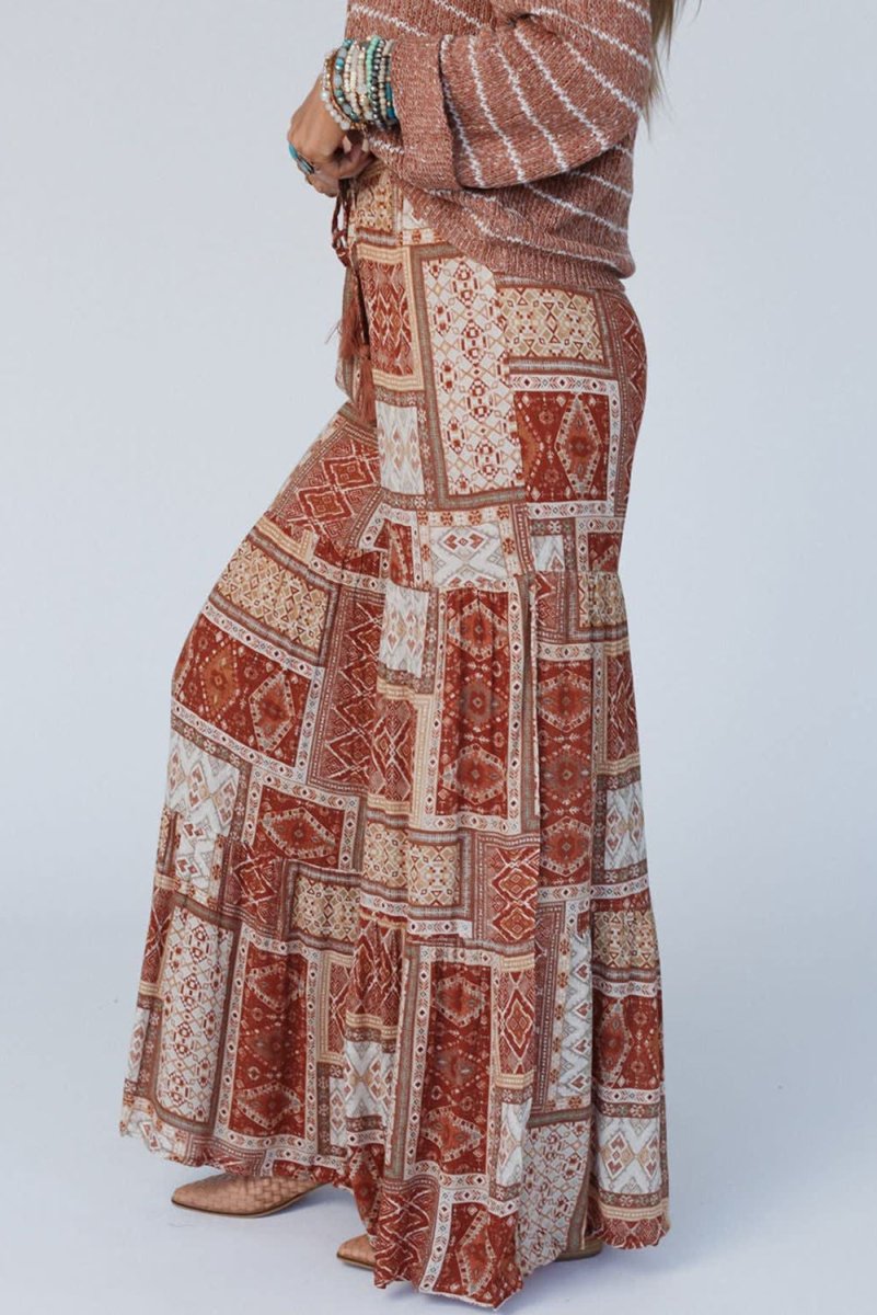 Boho Aztec Print Tiered Palazzo Pants | Jill