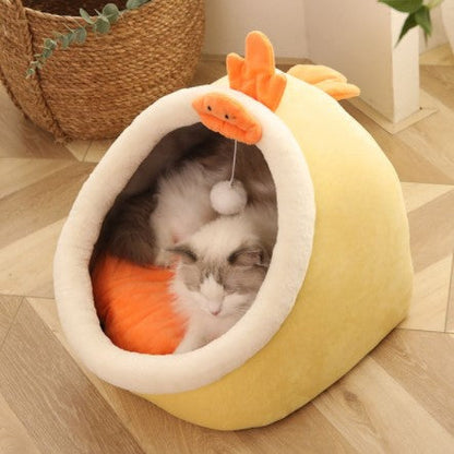 Cat Cave Bed Grey Cotton | Cozy Retreat-1