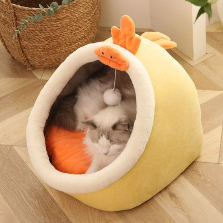 Cat Cave Bed Grey Cotton | Cozy Retreat-1