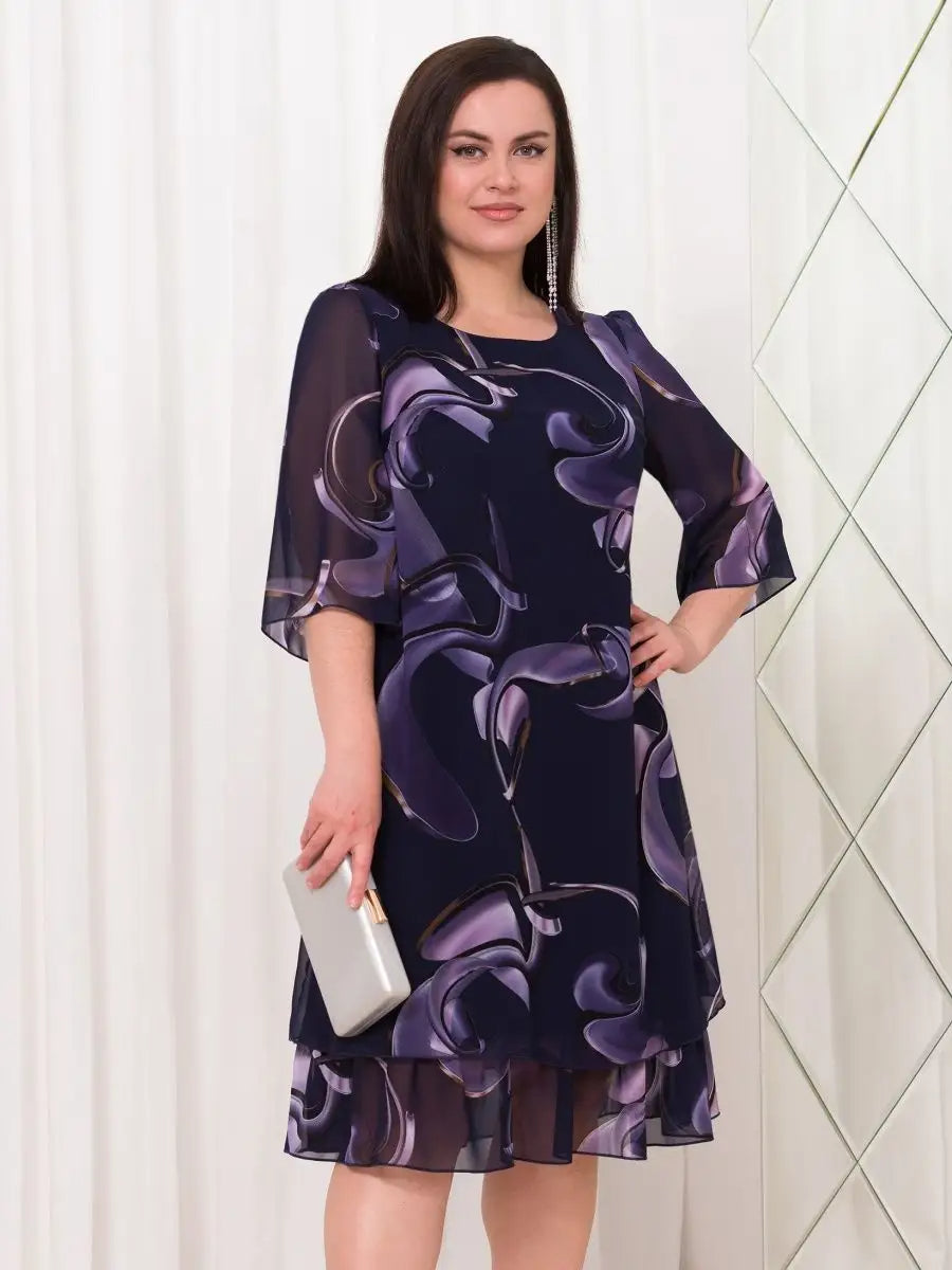 Woman Elegant Chiffon Overlay A-Line Dress | Lumen