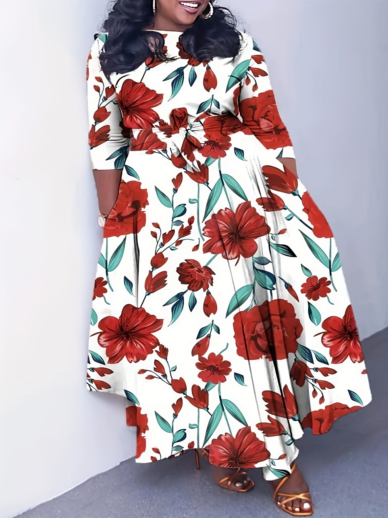Woman Abstract Belted Wrap Maxi Dress | Laela