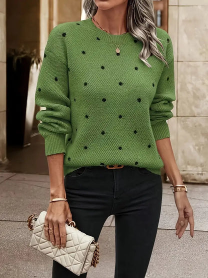 Variant image for Women Sweater White Cotton Dot Pattern | Bernadette-25