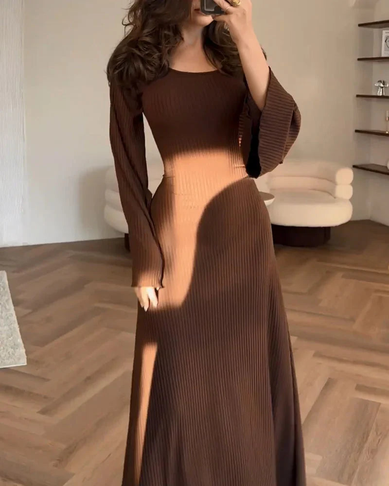 Long-Sleeve Ribbed Maxi Dress | Geneva