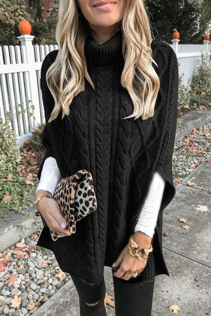 Women Cable Knit Turtleneck Poncho | Colette