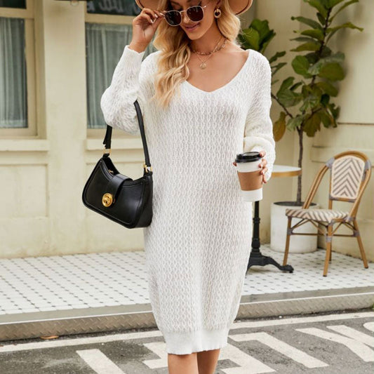 Women V-Neck Sweater Midi Dress | Renata