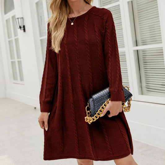 Women Round Neck Sweater Mini Dress | Marisole