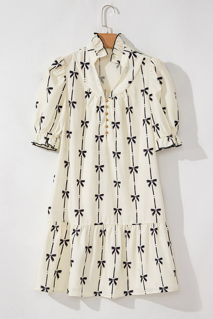 Women Bow Print Mini Dress | Acelina