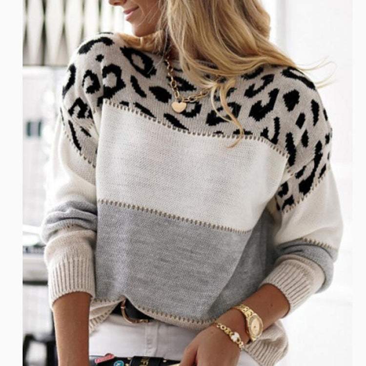 Women Colorblock Leopard Sweater | Alicia