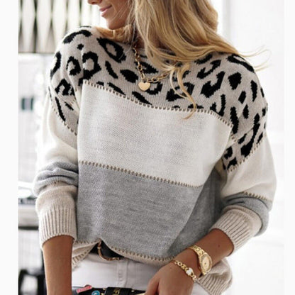 Women Colorblock Leopard Sweater | Alicia