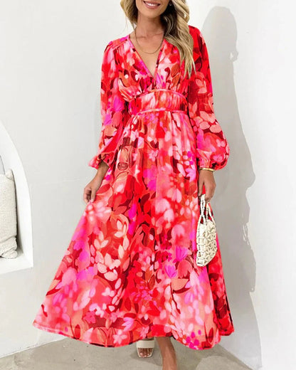 Elegant Floral V-Neck Maxi Dress | Charlotte