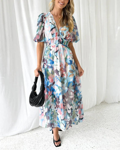 Elegant Floral V-Neck Maxi Dress | Charlotte