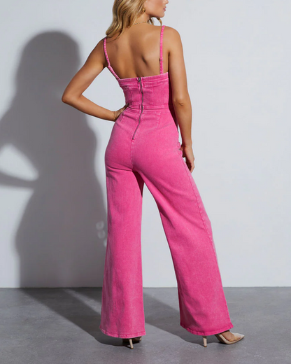 Strappy Wide-Leg Denim Jumpsuit | Nerissa