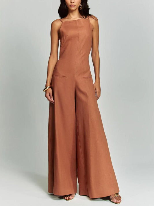 Women Jumpsuit Brown Ramie | Radiant-1