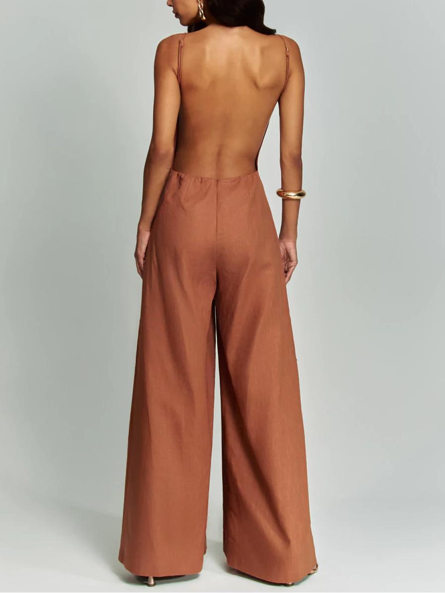 Women Jumpsuit Brown Ramie | Radiant-2