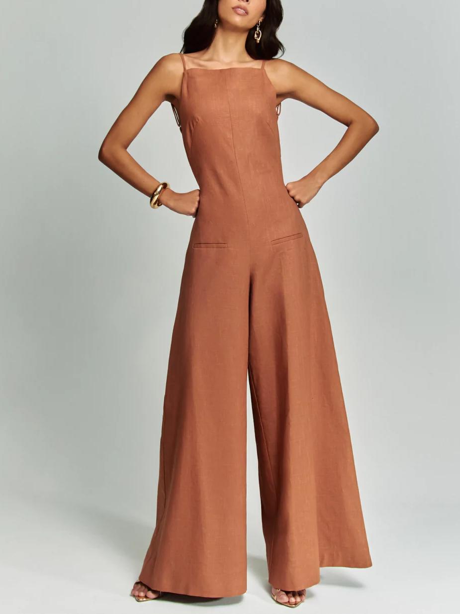 Women Jumpsuit Brown Ramie | Radiant-3