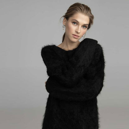 Women Fluffy Knit Long Sleeve Midi Dress | Isaura