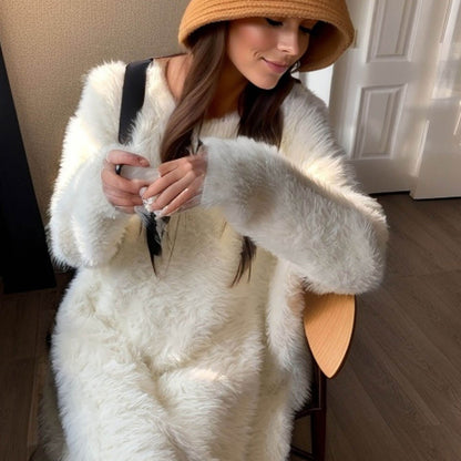 Women Fluffy Knit Long Sleeve Midi Dress | Isaura