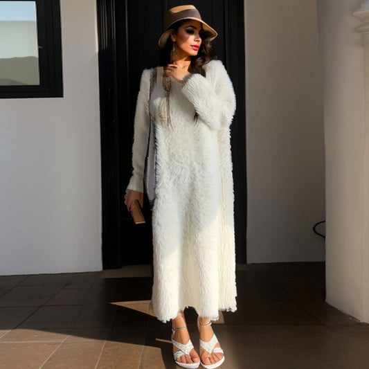 Women Fluffy Knit Long Sleeve Midi Dress | Isaura
