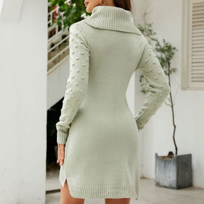 Women Textured Knit Turtleneck Sweater Mini Dress | Anavelle