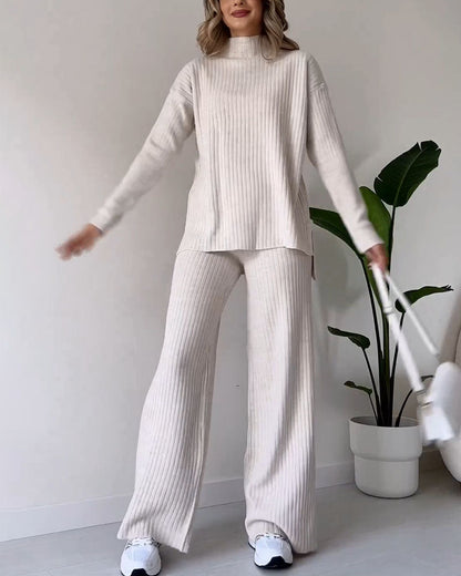 Women Ribbed Knit Wide-Leg Lounge Set | Daryelle