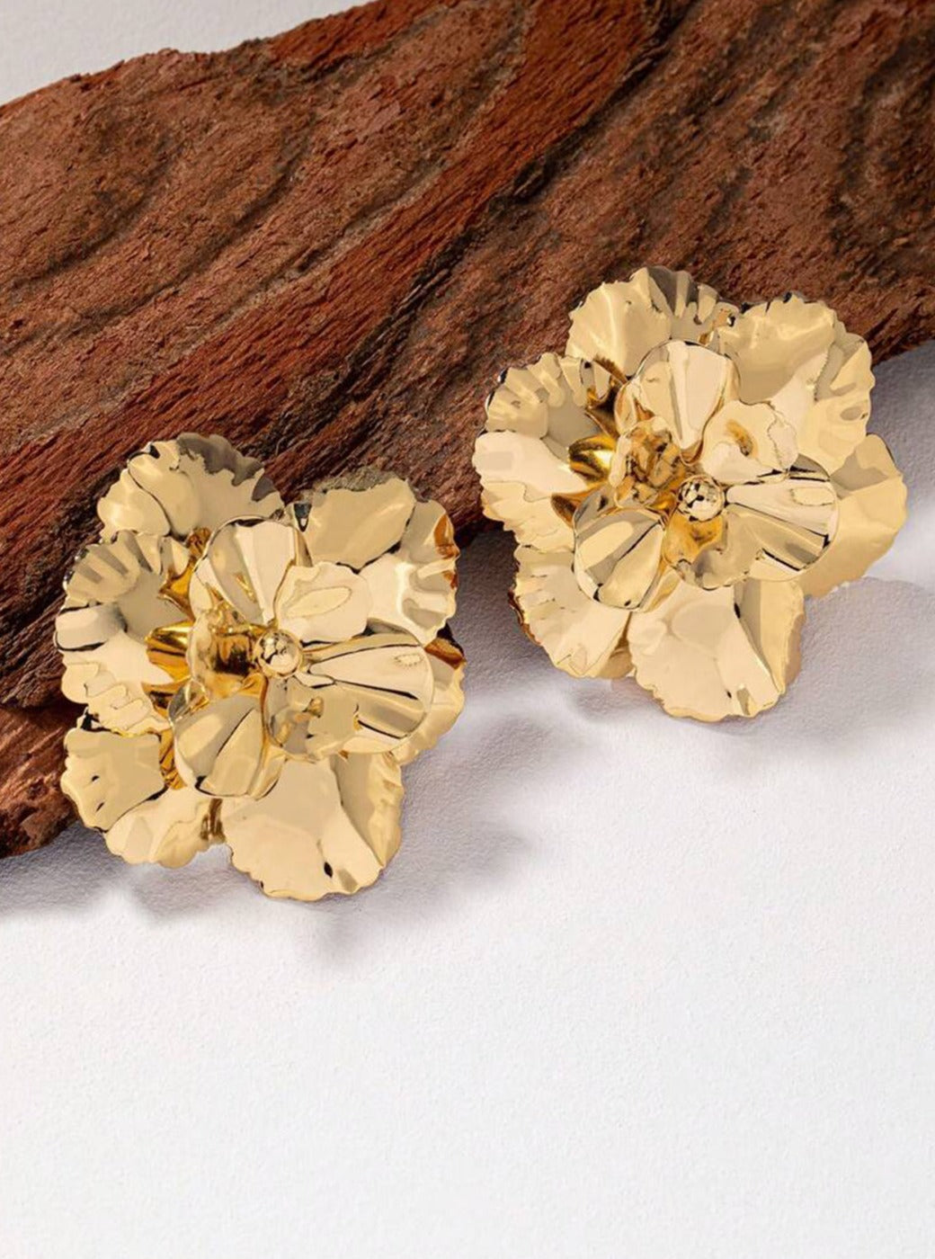 Women Flower Earrings Gold Alloy | Blossom-3