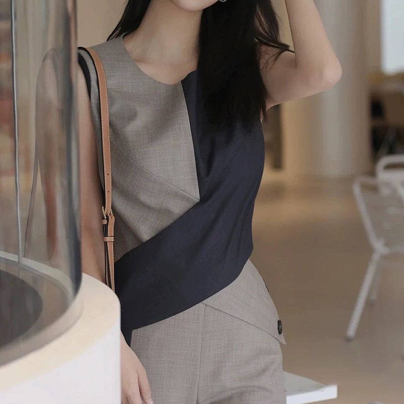 Women Two-Piece Pants Suit Light Khaki Wool | Elegant Socialite-2