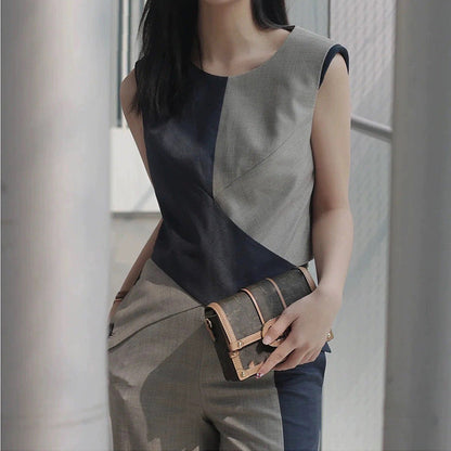 Women Two-Piece Pants Suit Light Khaki Wool | Elegant Socialite-5