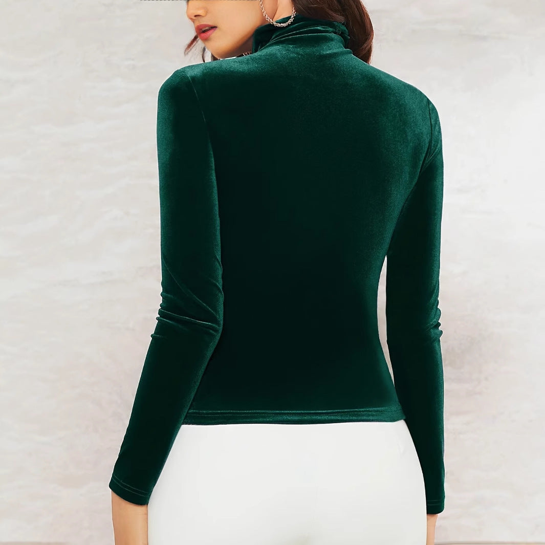 Women Turtleneck Top Dark Green Polyester | Elegant Style-5