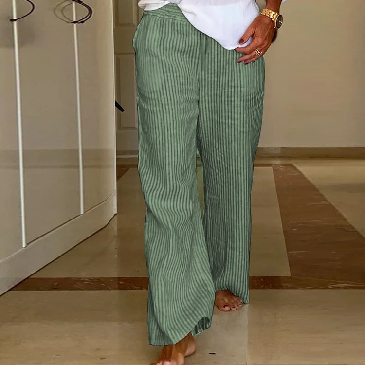 Variant image for Women Straight Leg Pants Green Linen | Elegant Style-11