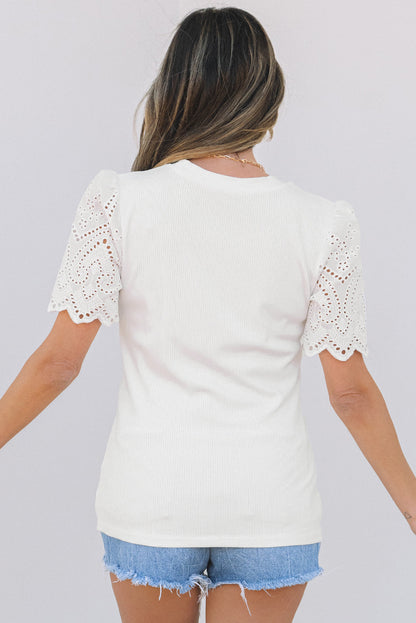 Women Short Sleeve Blouse White Viscose Blend | Elegant Design-3