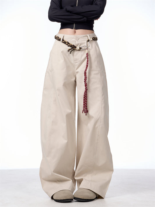 Women Wide Leg Pants Apricot Polyester | Retro Artist-1