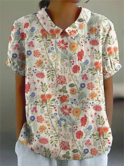 Cotton &Linen Floral Print Blouse | Emma