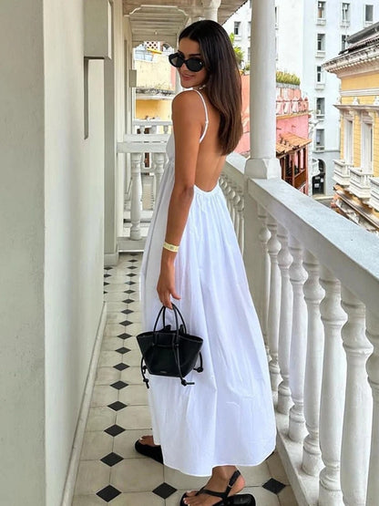 Women Backless White Maxi Dress | Aurora