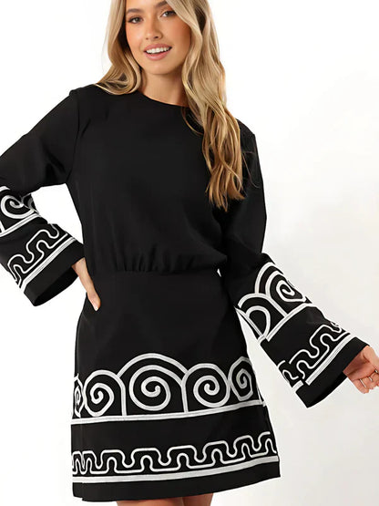 Women Embroidered Bell Sleeve Dress | Aurielle