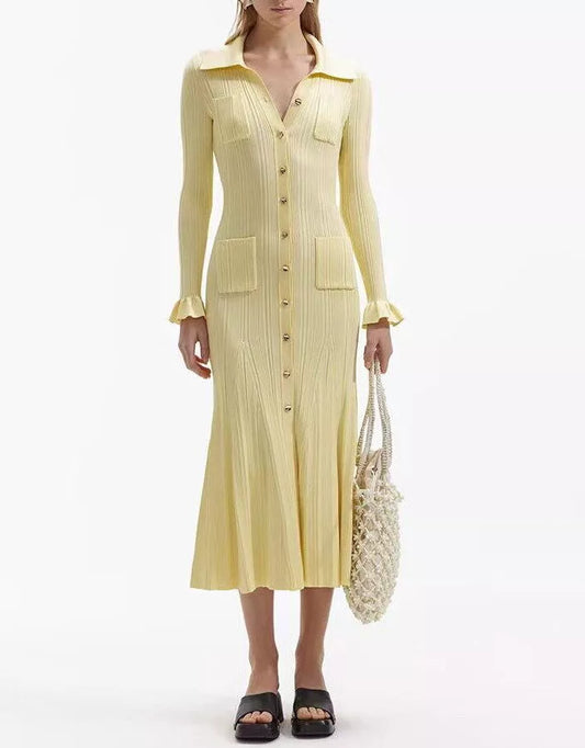 Women Pleated Button-Up Midi Dress | Aracelli