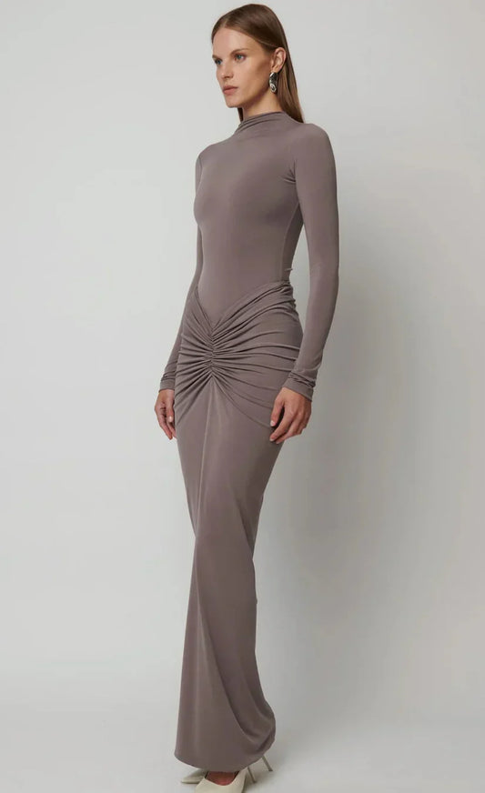 Women Ruched Turtleneck Maxi Dress | Antonella