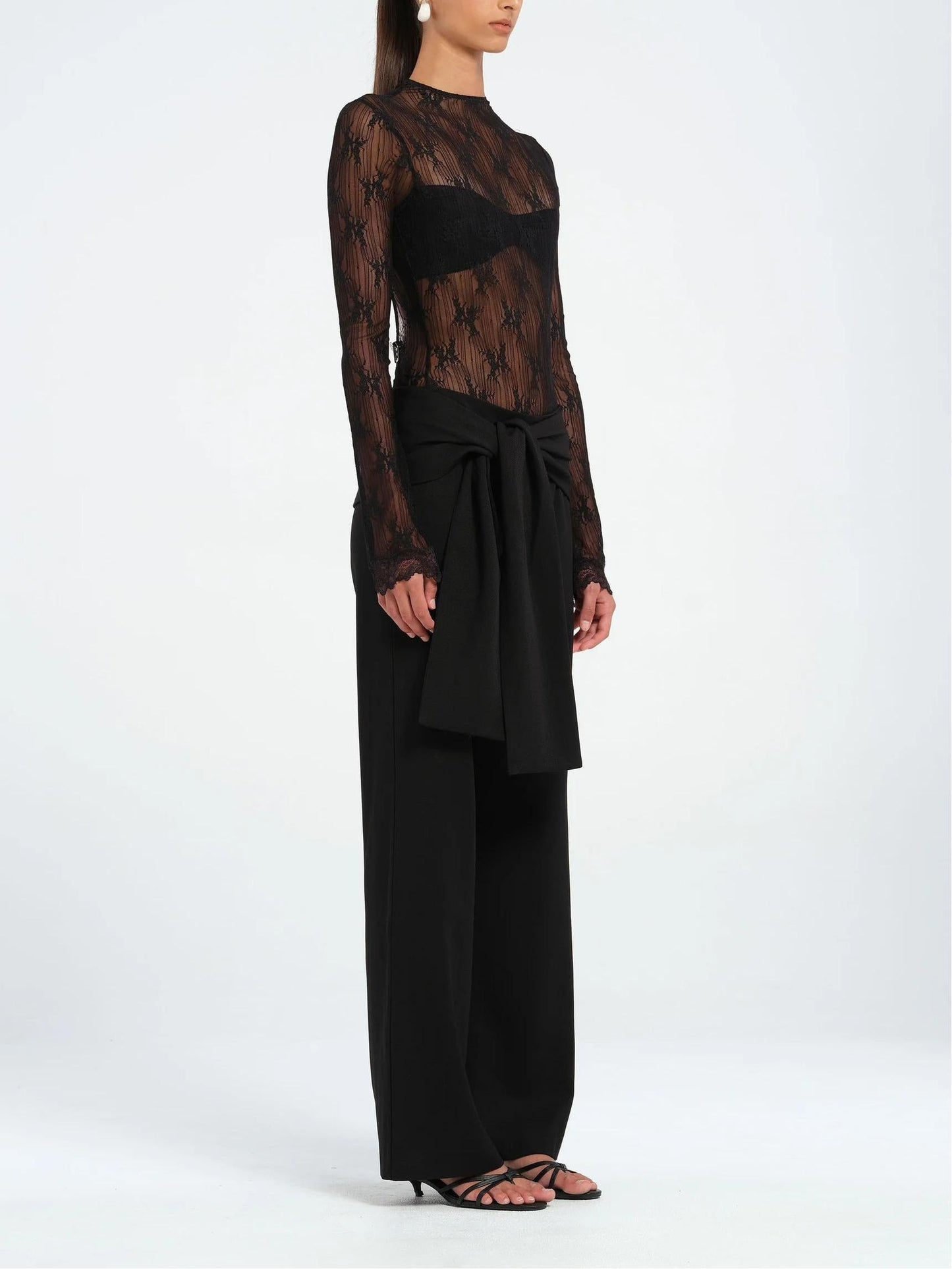 Women Wide Leg Pants Black Cotton Blend | Verner-3